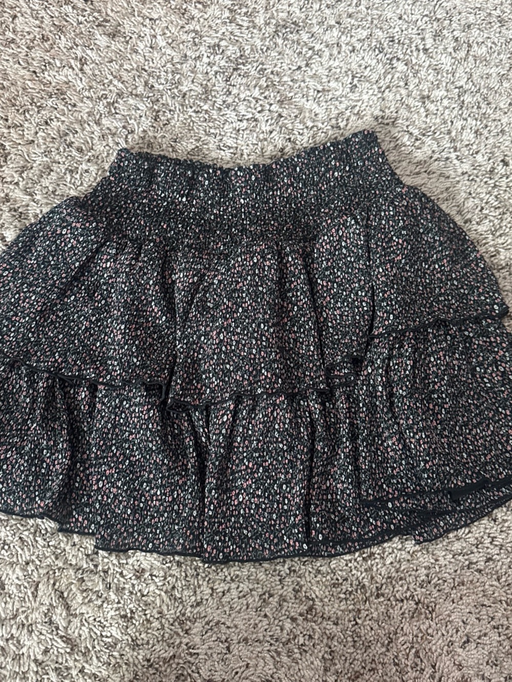 Forever 21 Black Tiered Floral Skater Skirt with Pink Accents